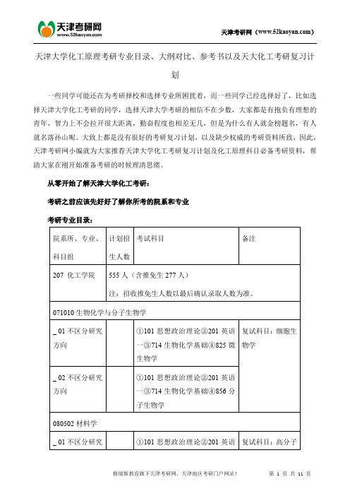 天津大学化工原理考研专业目录、大纲对比、参考书以及天大化工考研复习计划