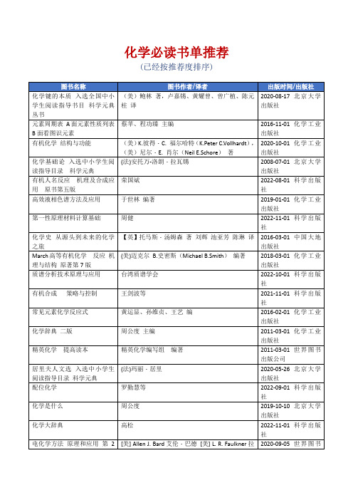 化学必读书单推荐[精美打印版本]