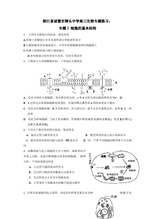 高三生物专题练习：专题2细胞的基本结构(附答案) (1)