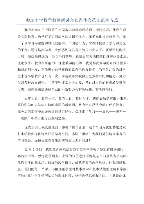 参加小学数学教师研讨会心得体会范文范例五篇