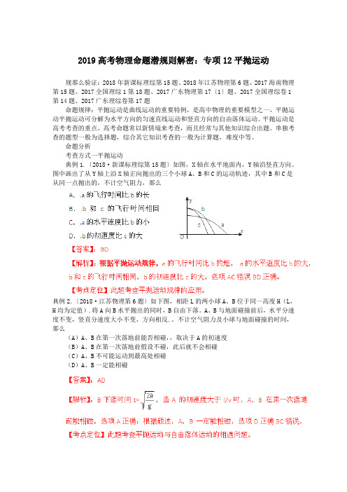 2019高考物理命题潜规则解密:专项12平抛运动