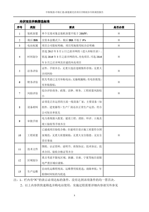 中核集团-中核汇能-新能源光伏并购项目-初尽调报告模板2019版
