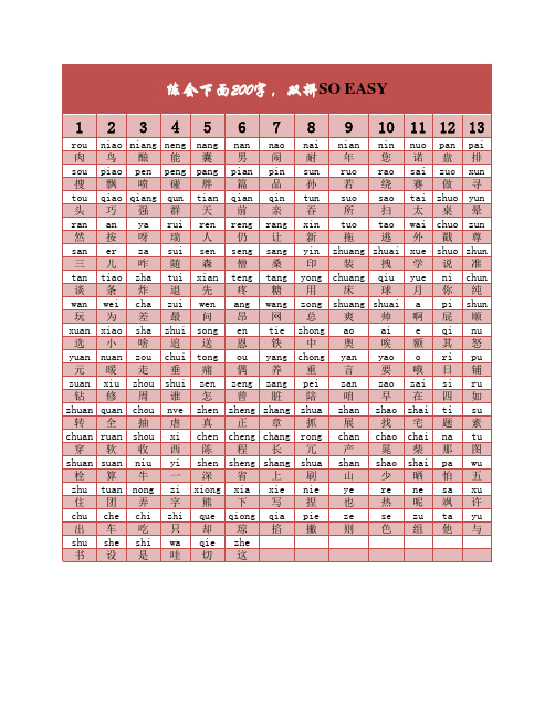 双拼常用201个音节组合