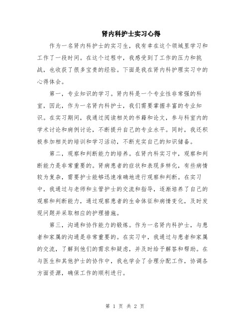 肾内科护士实习心得