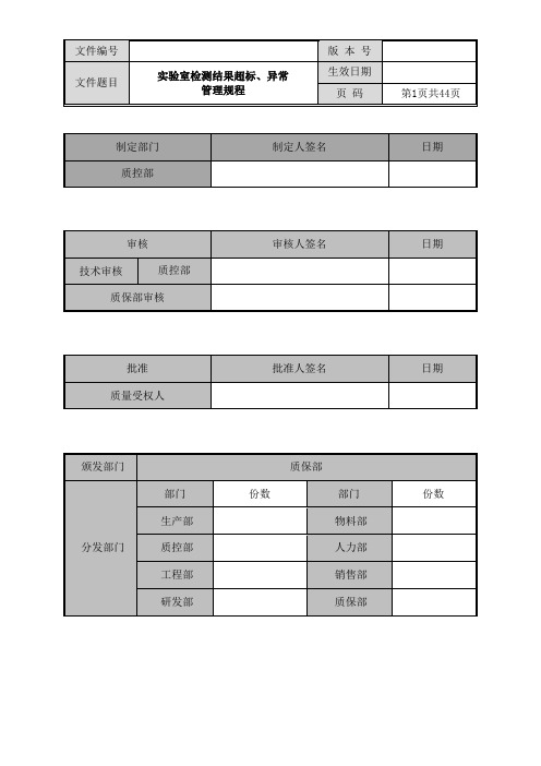 实验室检测结果超标、异常管理规程(OOS、OOT)