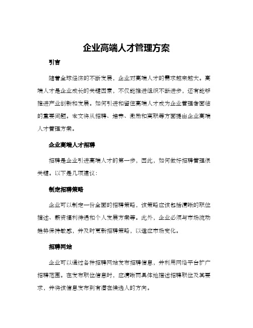 企业高端人才管理方案