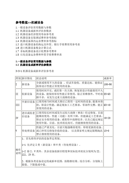 一般设备评估常用数据和参数