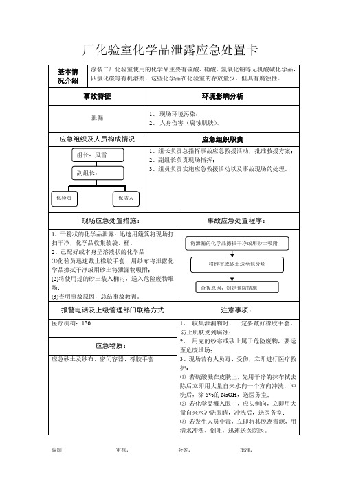 化验室化学品泄露应急