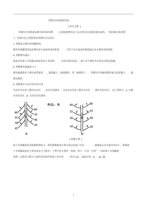 高考地理专题1.7等潜水位线图的判读-解图释含义含解析