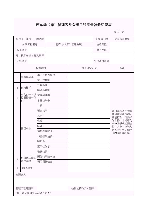 停车场(库)管理系统分项工程质量验收记录表