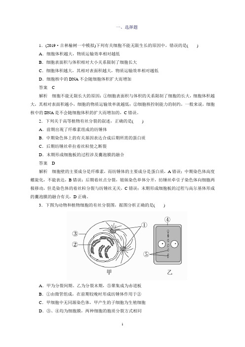 2020年高考一轮复习第4单元细胞的生命历程第11讲细胞的有丝分裂课后作业(必修1)(生物解析版)