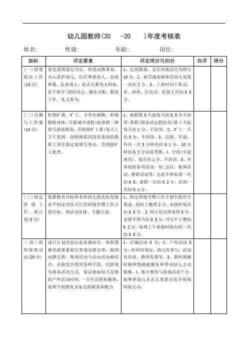 教师年度考核表