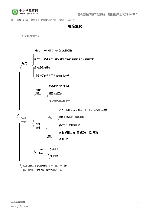 物态变化--初二强化提高班《物理》上学期辅导第一章第二节讲义