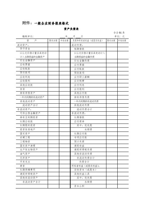 一般企业财务报表格式模板(财政部官方参考样本)