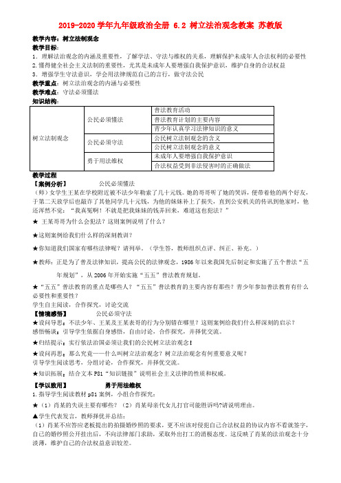 2019-2020学年九年级政治全册 6.2 树立法治观念教案 苏教版.doc