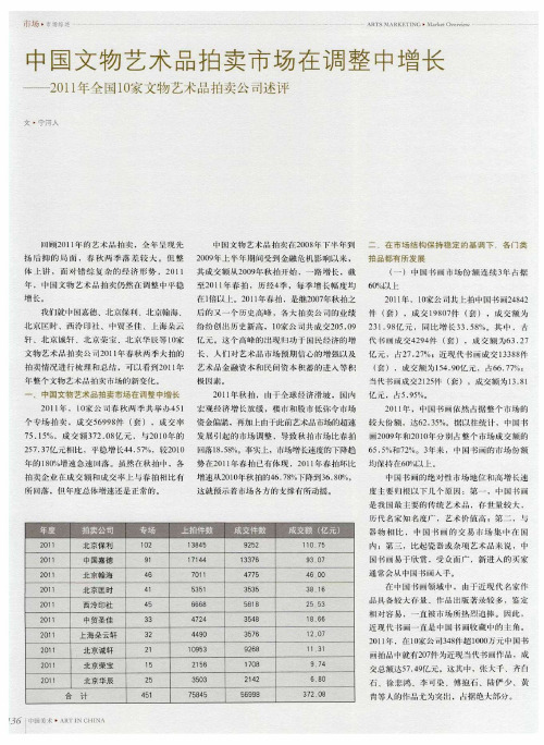 中国文物艺术品拍卖市场在调整中增长——2011年全国10家文物艺术品拍卖公司述评