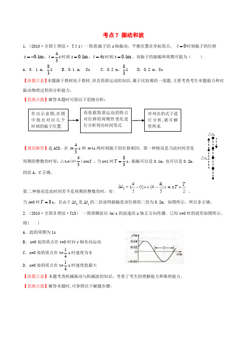 2010年高考物理 考点汇总 考点7 振动和波 新人教版