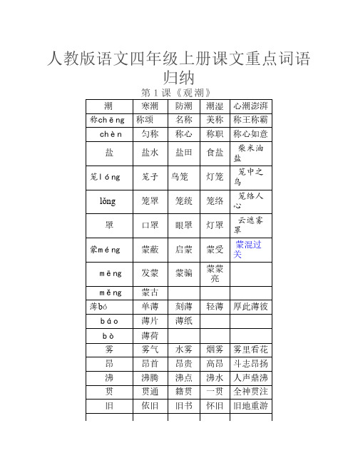 人教版语文四年级上册课文重点词语总结