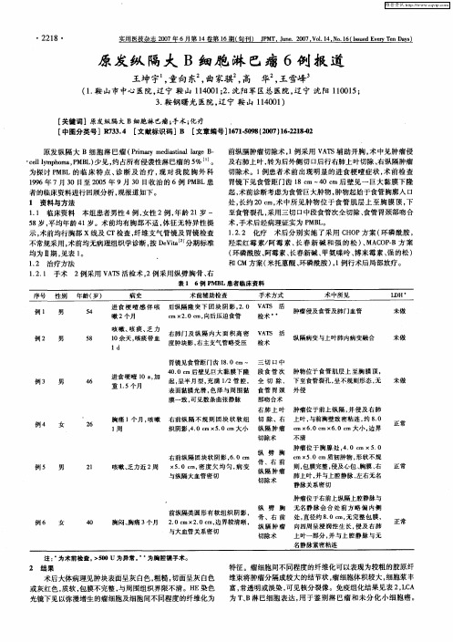 原发纵隔大B细胞淋巴瘤6例报道