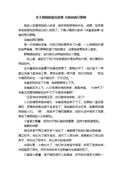 关于规则的寓言故事-乌龟和两只野鸭