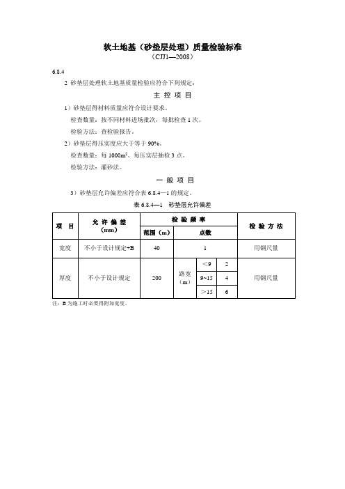 软土地基(砂垫层处理)质量检验标准