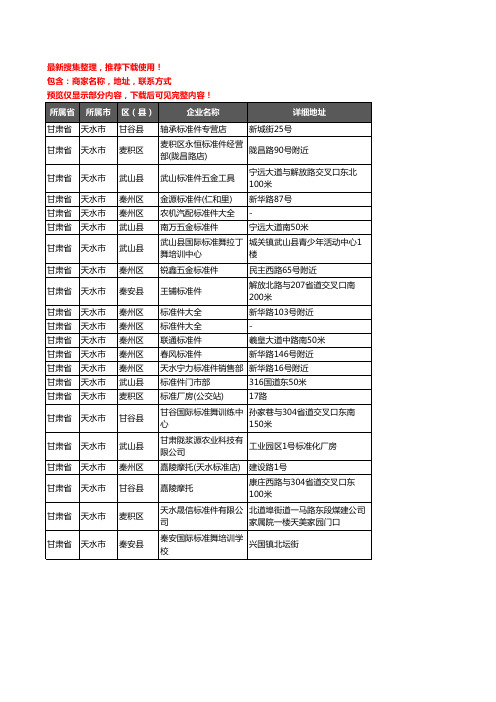 新版甘肃省天水市标准件企业公司商家户名录单联系方式地址大全22家