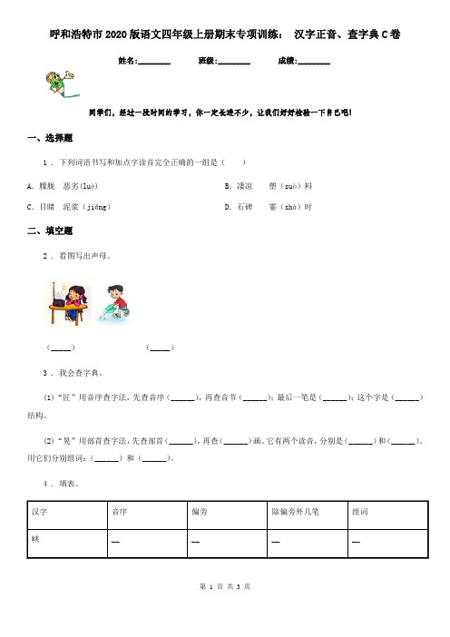 呼和浩特市2020版语文四年级上册期末专项训练： 汉字正音、查字典C卷