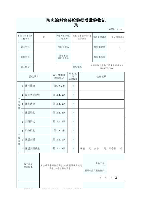 12防火涂料涂装检验批质量验收记录