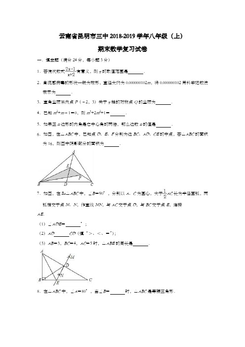 八年级上学期数学期末测试卷---云南省昆明市三中2018-2019学年八年级(上)期末数学复习试卷