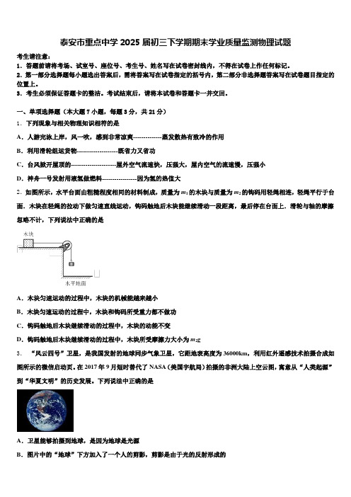 泰安市重点中学2025届初三下学期期末学业质量监测物理试题含解析