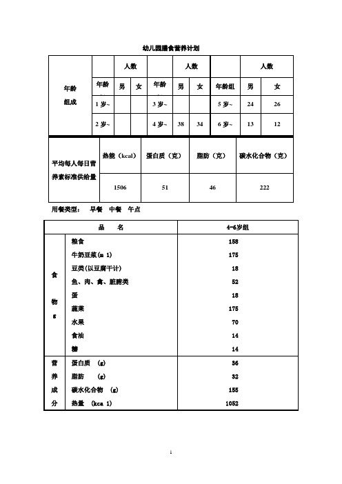 幼儿园膳食营养计算