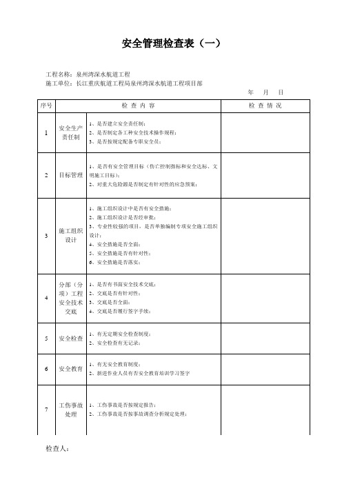 航道工程安全管理检查表