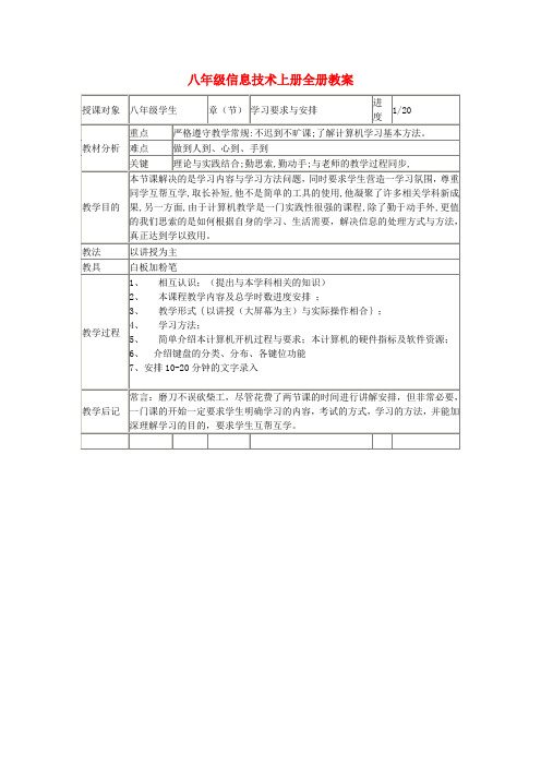 八年级信息技术上册全册教案