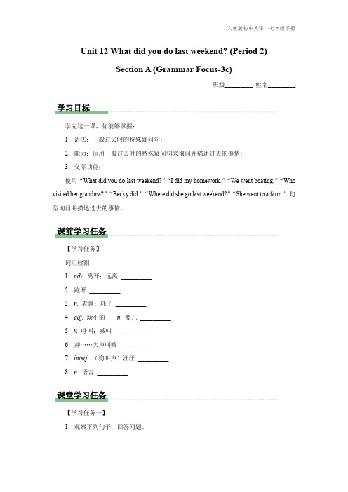 七年级-人教版-英语-下册-[学习任务单]Section-A-(Grammar-Focus-3c)