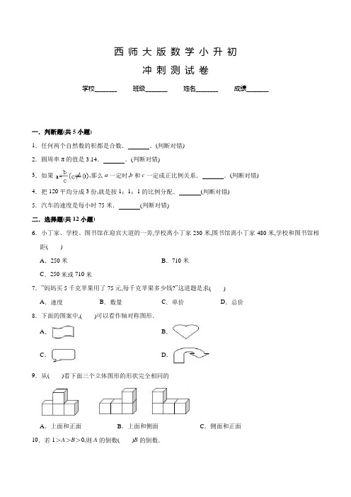 西师大版小升初数学检测题含答案