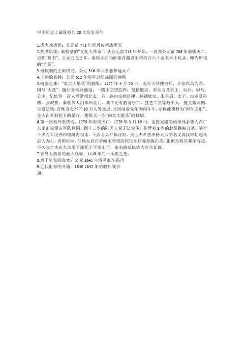 中国历史上最耻辱的20大历史事件