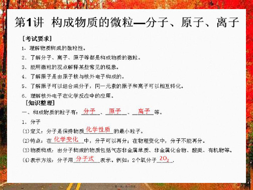 中考化学知识点冲刺 第1讲 构成物质的微粒—分子、原子、离子复习课件