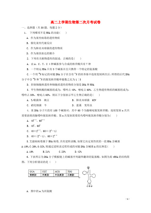 安徽省濉溪县2017_2018学年高二生物上学期第二次月考试题20171229024