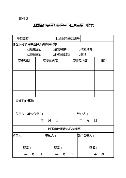 山西省社会保险参保单位信息变更申报表