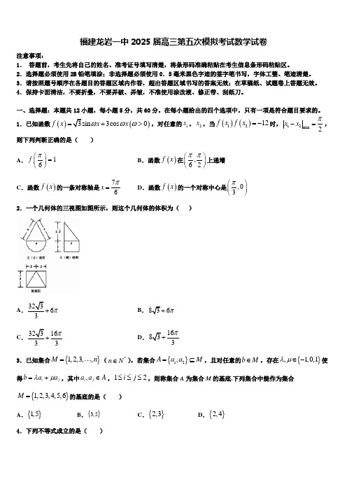 福建龙岩一中2025届高三第五次模拟考试数学试卷含解析