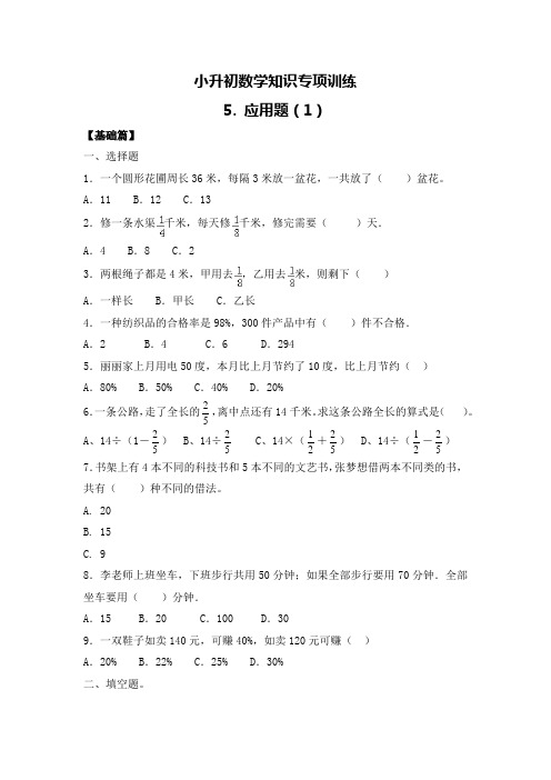 小升初数学知识专项训练一数与代数-5.应用题(1)