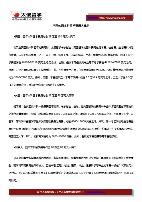 世界各国本科留学费用大比拼