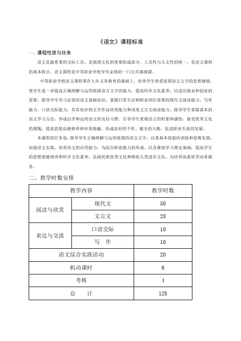 中职《语文》课程标准(最新整理)