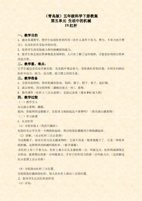 首师大版小学科学五年级下册《1.杠杆》word教案(3)