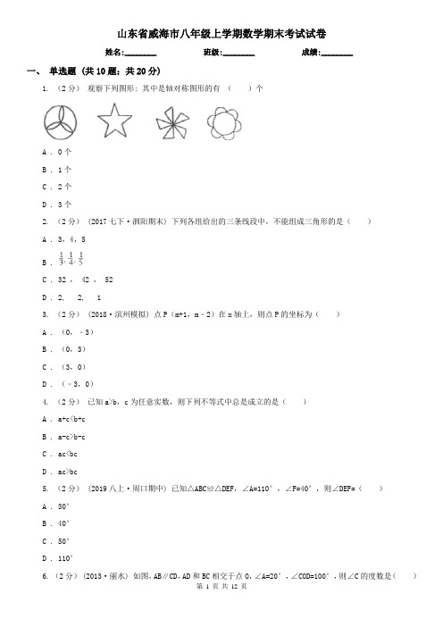 山东省威海市八年级上学期数学期末考试试卷 