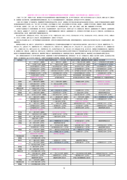 全国985大学211大学2017百强高校全军综合大学和双一流建设一流大学名单大全