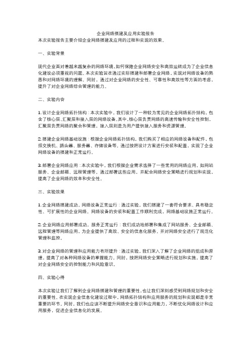 企业网络搭建及应用实验报告