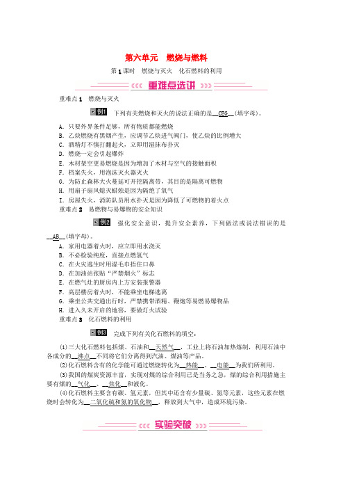 2019年中考化学总复习教材考点梳理第六单元燃烧与燃料第1课时燃烧与灭火化石燃料的利用练习鲁教版word版本