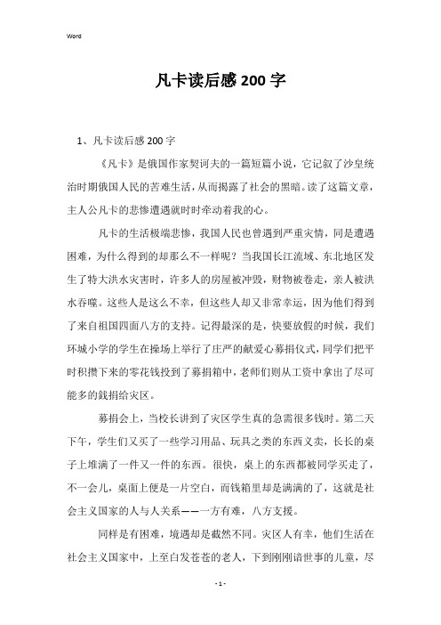 凡卡读后感200字