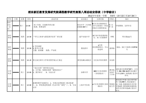 第8周教研活动安排表(中学综合)